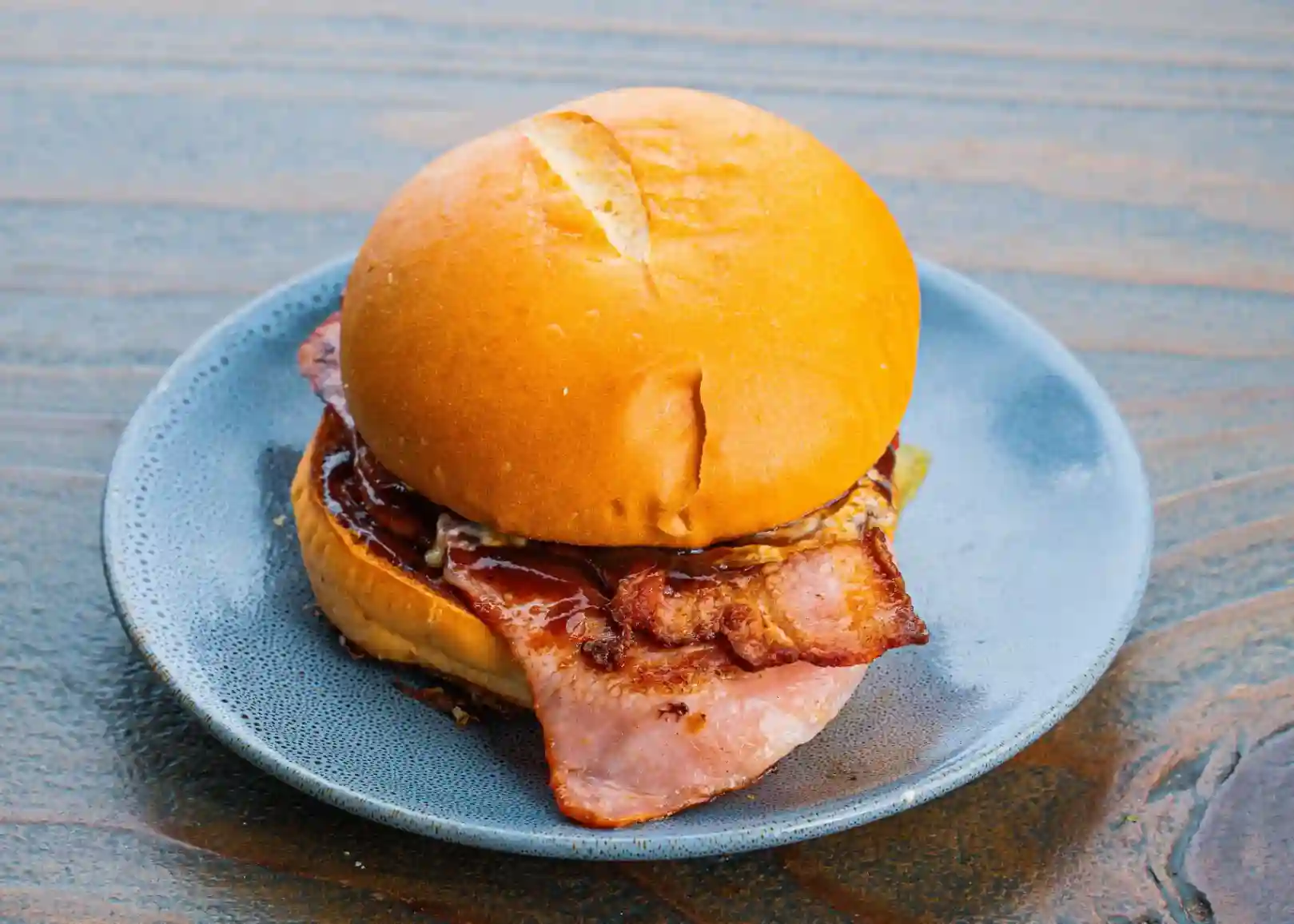 Bacon and egg breakfast burger